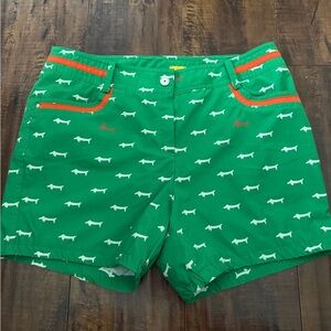 Stylish Green Athletic Shorts with Dog Pattern